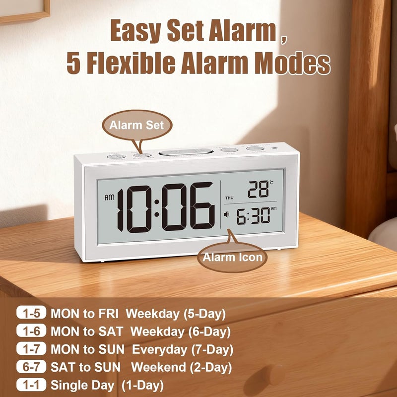 ALANAS Battery Operated Alarm Clock, Portable Digital Clock with Large Display, Snooze, Temperature & Date, Auto-Dim Night Light for Easy Reading, Ideal for Seniors, Kids, Bedroom, Travel, Nightstand - Image 3